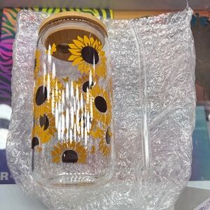 Sunflower Glass Jar with Bamboo Lid